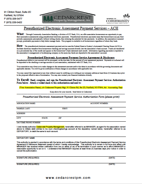 ACH Authorization Form